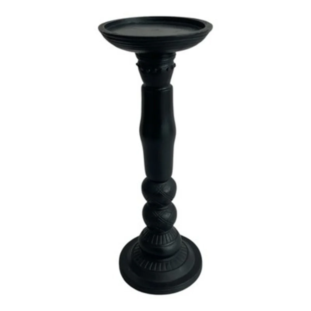 Black Ceramic Pillar Candle Holder Turned Column Design 10in VG  Elegant